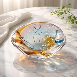 Vintage Blue/Orange Art Glass Bowl